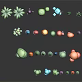 Colorful Cartoon Trees With Different Shapes And 3D Models Arranged in Scene