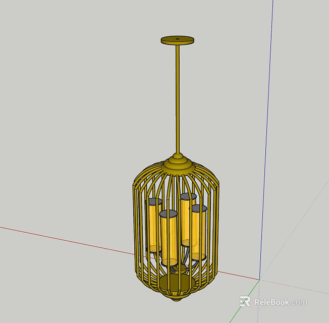 Golden Birdcage Shaped Chandelier With Yellow Candle Like Light Bulbs 3d model 