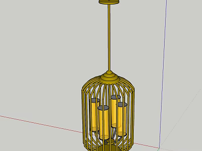 Golden Birdcage Shaped Chandelier With Yellow Candle Like Light Bulbs 3d model