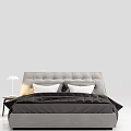 Modern Double Bed With Tufted Headboard Side Table And Lamp 3d model