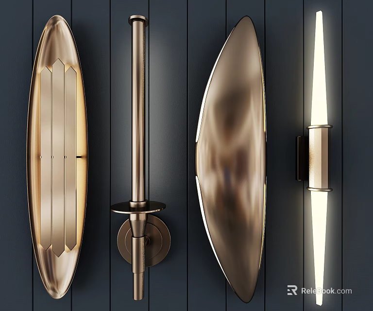 Sleek Modern Wall Lamps With Curved Metallic Design And Soft Illumination On Dark Wall 3d model 