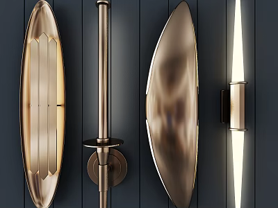 Sleek Modern Wall Lamps With Curved Metallic Design And Soft Illumination On Dark Wall 3d model