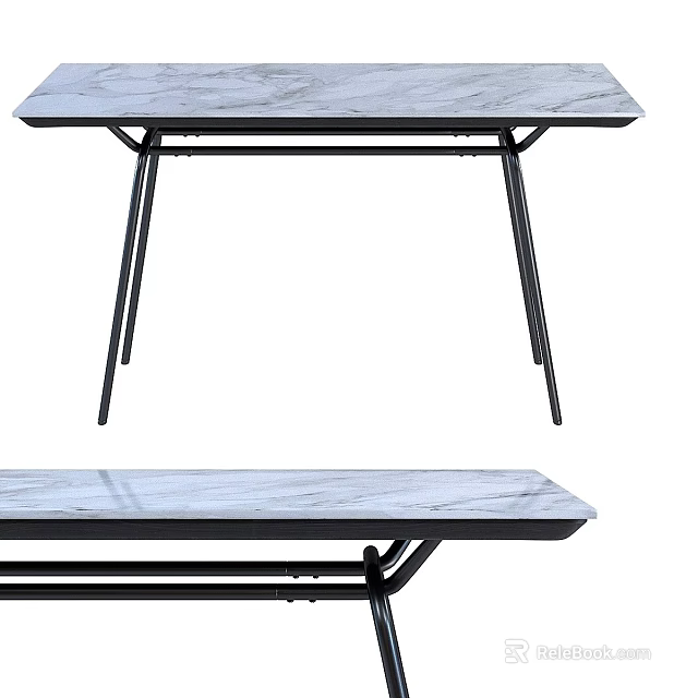 Modern Table With Sleek Marble Top And Sturdy Black Metal Legs For Home Use 3d model 