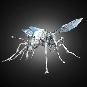 mechanical insect with skeleton insect fly queen bee insect science and technology artificial intelligence worm insect antennae silver insect ironclad insect beetle 3d model