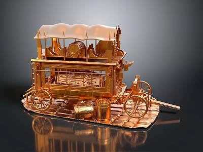 Intricate Golden Carriage Model With Canopy Wheels Barrels And Base 3d model