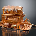 Intricate Golden Carriage Model With Canopy Wheels Barrels And Base