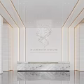 Elegant Front Desk Reception In Spacious Lobby With Large Glass Windows Polished Marble Floor And Golden Decor