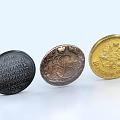 Sculpted Vintage Coins with Intricate Inscriptions and Emblem Designs