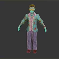 Man Wearing Blue Floral Shirt And Blue Jeans Standing Against Grey Background