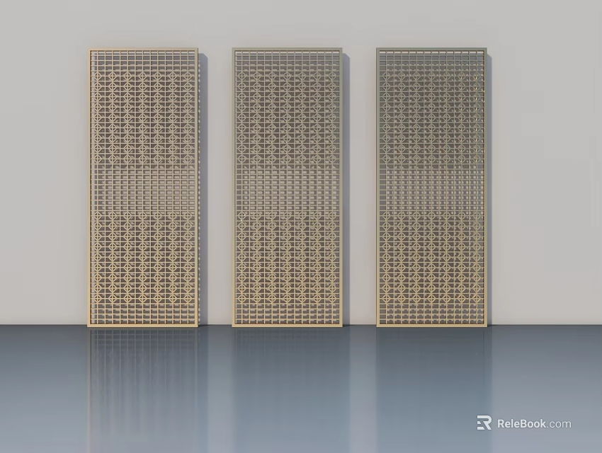 Three Modern Wooden Swing Doors With Intricate Grid Design For Interior Spaces 3d model 