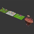 Scenic Components Featuring Green Grassland White Structure Colorful Objects And Floating Island