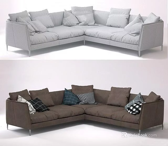 Comfortable Modern L Shaped Sectional Sofa With Multiple Decorative Cushions 3d model