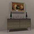 Modern Sleek Entryway Console Table With Drawers Metal Legs Decorative Vases And Framed Art Above