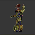 Ornate Armored Warrior Figure With Golden Blue Armor Red Helmet And Tentacle Weapon