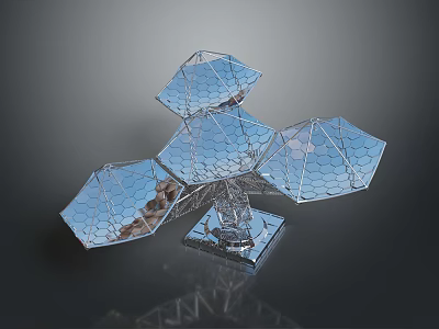 Precision Optical Scientific Instrument With Hexagonal Reflective Mirrors And Metal Support Frame 3d model