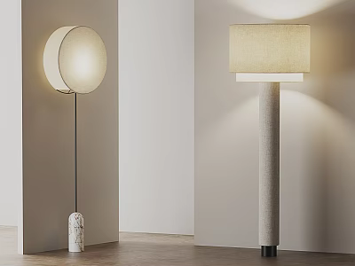 Modern Floor Lamps With Marble Base Fabric Pole Round Square Shades For Cozy Interior Decor 3d model