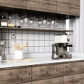 Modern Kitchen With Wooden Cabinets White Tiled Backsplash And Coffee Machine 3d model