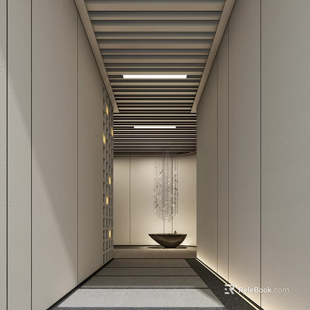 Modern Shop Front Desk Design With Open Layout Counter And Pendant Lights 3d model 