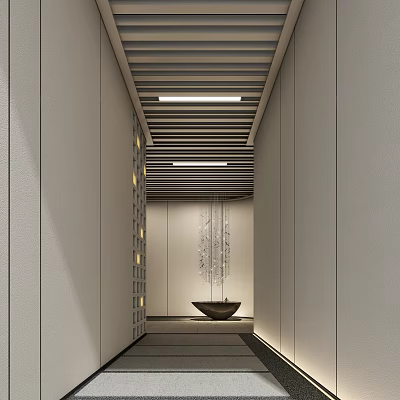 Modern Shop Front Desk Design With Open Layout Counter And Pendant Lights 3d model