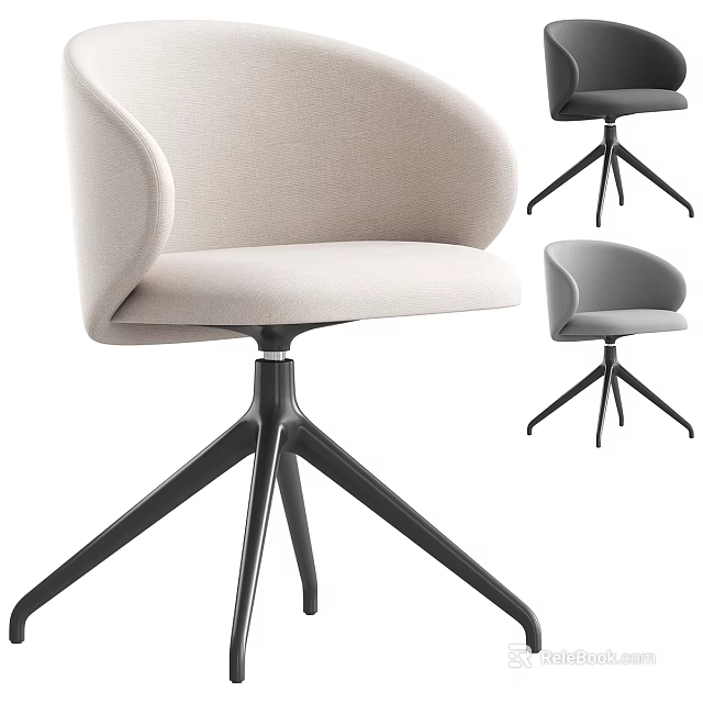 Modern Table and Chair Set Featuring Curved Backrest and Trident Base in Beige Black Gray 3d model 