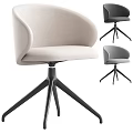 Modern Table and Chair Set Featuring Curved Backrest and Trident Base in Beige Black Gray