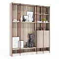 Wooden Shelf Unit With Multiple Shelves Decorative Items Photo Frames And Potted Plants