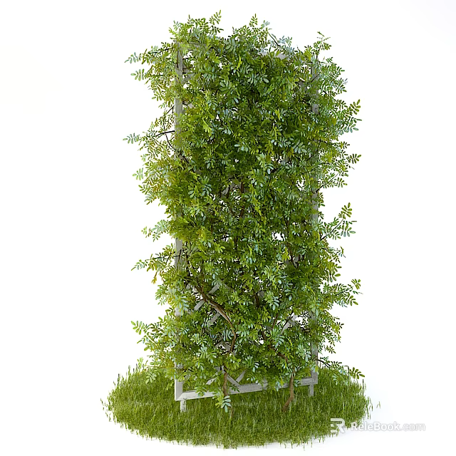 Decorative Green Plant Covered Partition With White Frame And Grass Base 3d model 