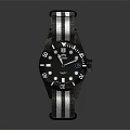 Stylish Modern Watch With Black Dial And White Black Striped Fabric Strap Design