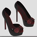 Elegant Black Peep Toe Stiletto Heels With Maroon Mesh Lining And Decorative Bow