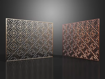 Modern Interior Decorative Room Divider With Geometric Metal Patterns In Black And Copper 3d model