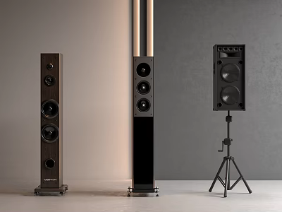 Stylish Home Audio Speakers Including Floor Standing and Tripod Mounted Designs 3d model