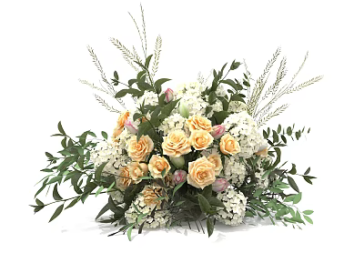 Elegant Floral Display With Beige Roses White Flowers And Green Foliage 3d model