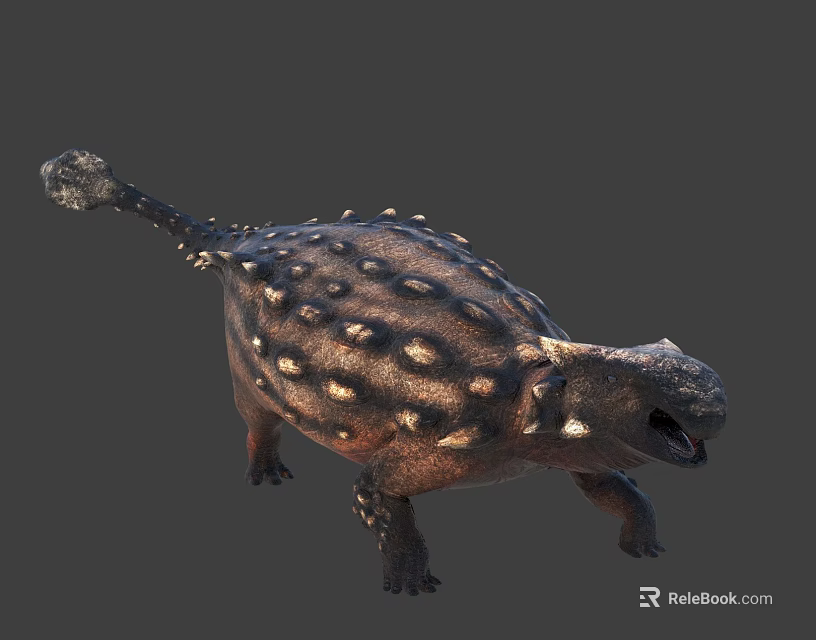 Realistic Prehistoric Ankylosaurus Dinosaur With Armored Body Brown Spots And Open Mouth 3d model 