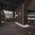 Modern Restaurant Interior With Booth Seating Pendant Lights Dark Floor And Wooden Tables