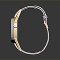 Stylish Wristwatch With Gray Leather Strap And Golden Round Dial Design