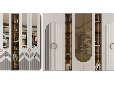 Modern Wardrobe Design With Mirrored Doors Storage Shelves And Decorative Patterns 3d model