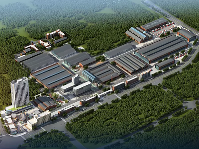 Large Scale Modern Industrial Factory Complex With Multiple Buildings And Greenery 3d model