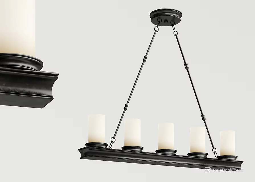 Black Frame Linear Chandelier With White Candle Lights Hanging Ceiling Lighting Fixture 3d model