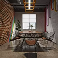 Modern Conference Room Interior With Brick Wall Colorful Pipes World Map And Green Plant