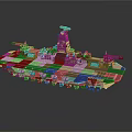 Detailed Large Water Vessel Warship with Turrets Superstructure and Flight Deck Design