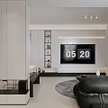 Modern Living and Dining Room Interior With Black Leather Sofa Dining Table And Decorative Paintings