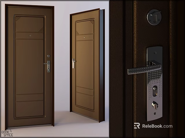 Brown Security Double Doors with Durable Design and Advanced Multi point Lock 3d model 