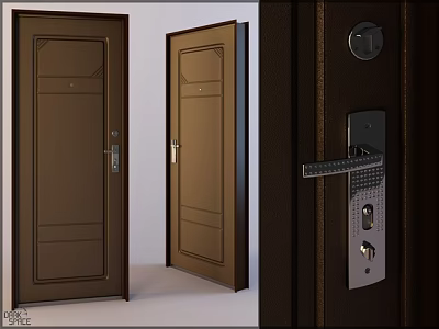 Brown Security Double Doors with Durable Design and Advanced Multi point Lock 3d model