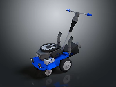 Blue Push Lawn Mower With Engine Wheels And Blue Handle Design Structure 3d model