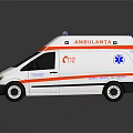 White Mercedes Ambulance With Red Stripes Blue Emergency Lights And Medical Emblem