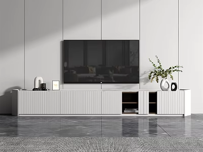 Modern White TV Stand with Storage and Decorative Items Holding Flat Screen TV 3d model
