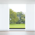 White Curtains Framing Large Window With Green Lawn And Trees View In Bright Room