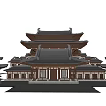 Traditional Chinese Ancient Architecture With Multi Story Pavilion Tiled Roofs And Wooden Courtyard