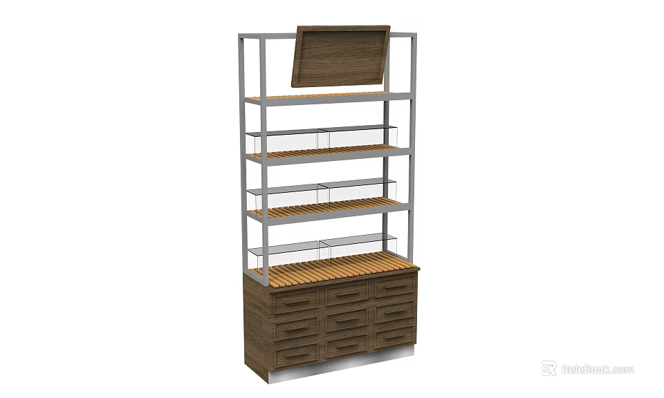 Practical Display Shelf With Metal Frame Wooden Shelves And Drawers For Retail 3d model 