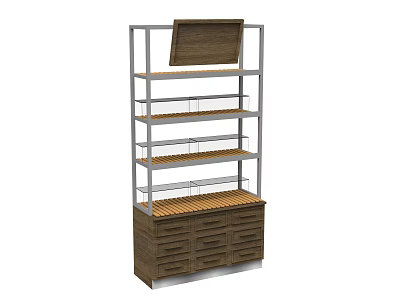 Practical Display Shelf With Metal Frame Wooden Shelves And Drawers For Retail 3d model